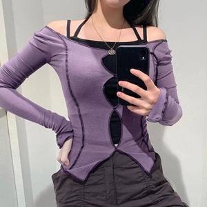 Foreign trade new fashion splicing long sleeve T-shirt for women