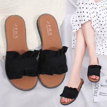 Spring and summer 2018 new Korean lace slippers flat heel casual women sandals all in one student flat bottom beach shoes - ShopShipShake