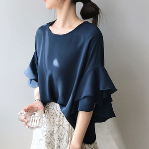 New Lotus Leaf Side Super Xian Sweet Chiffon Blouse 653 in Summer