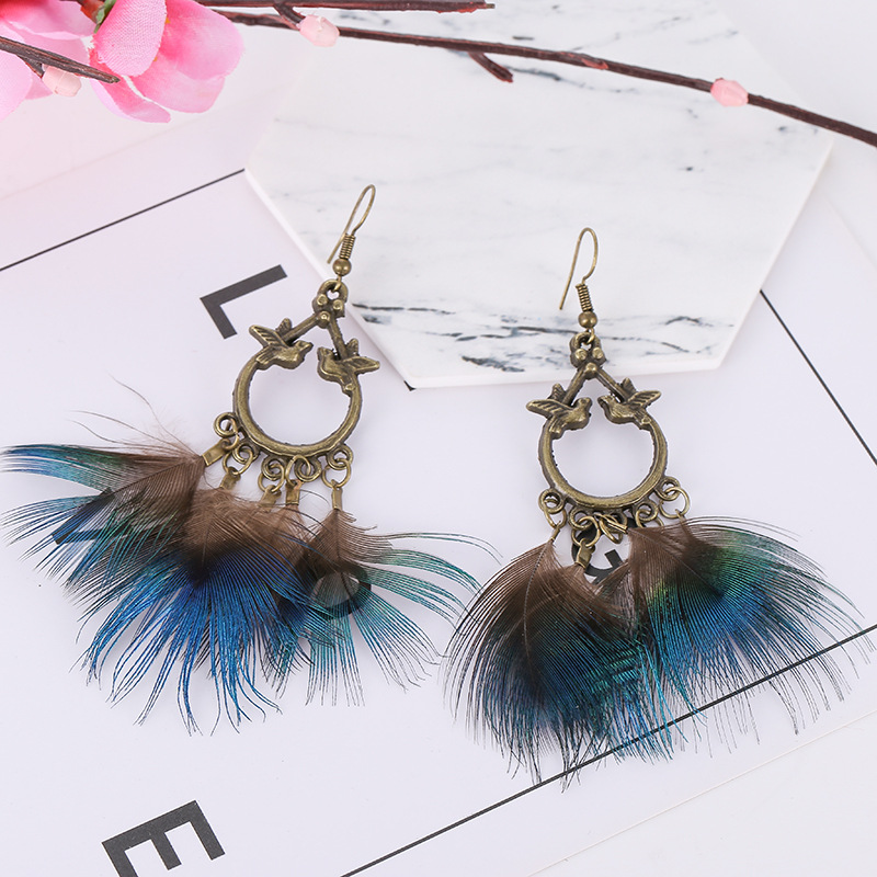 retro winged bird feather peacock tassel earrings fashion jewelrypicture2