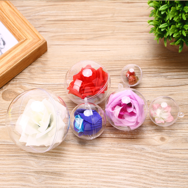 出口高透品质4-16CM透明塑料空心半开合永生花配件水晶球高透圆球