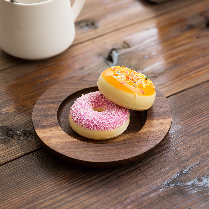 Taza creativa taza cojín taza platos taza de cerámica taza cojín de madera sólida taza de nuez negra