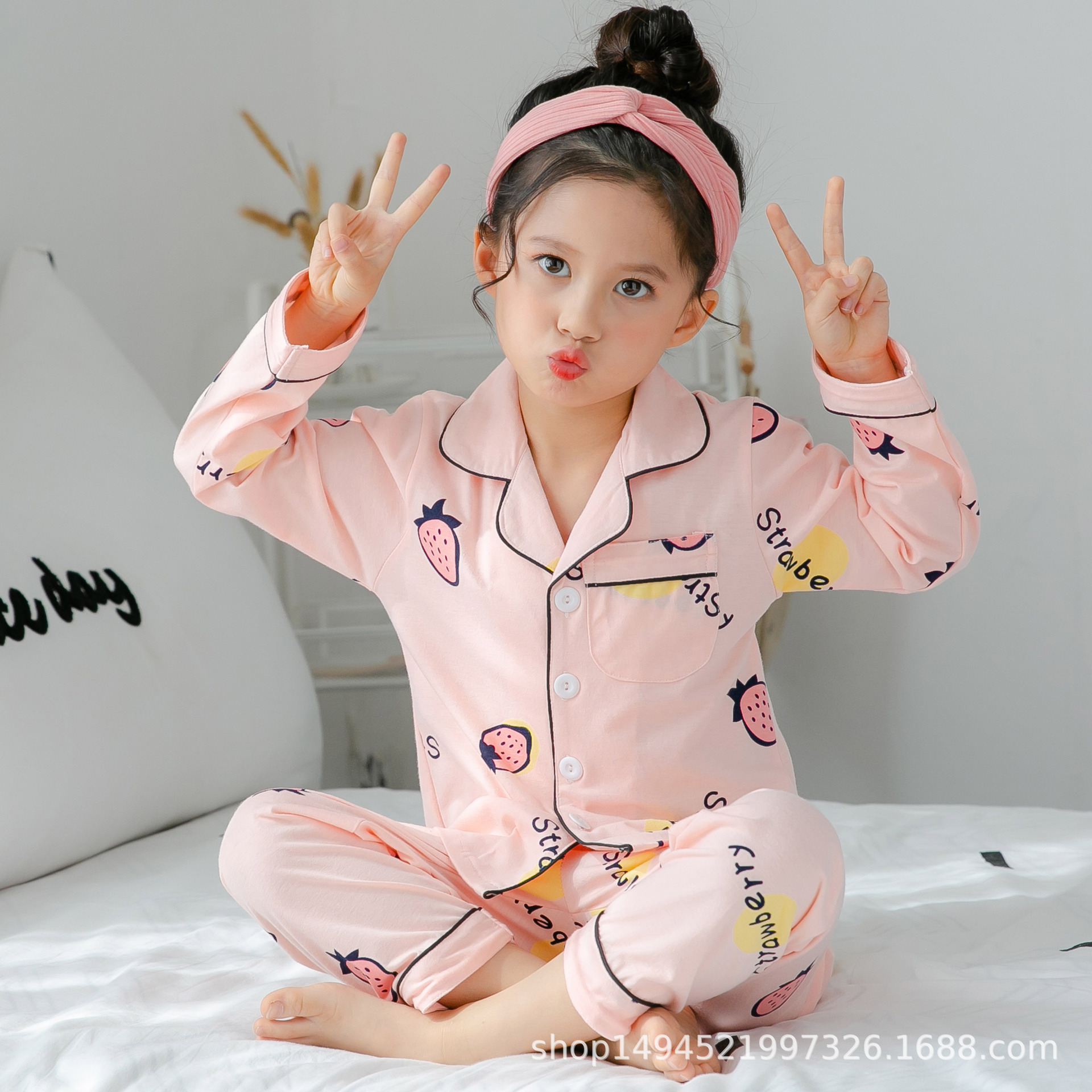 어린이 잠옷 어린 소녀 봄과 가을 순면 중대형 어린이 집 옷 가을 소년 카디건 긴 소매 바지 세트 면화