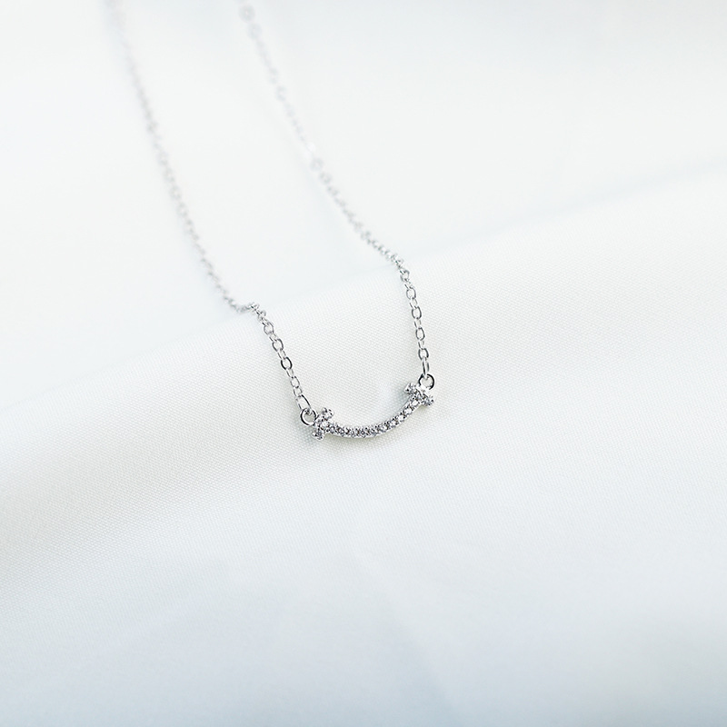 

s925 sterling silver full set mini smile necklace female korean style small exquisite smiley face pendant niche clavicle chain