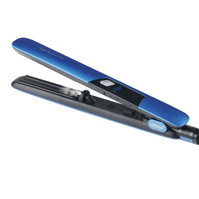 Ufree蓝色多功能卷发器电气石陶瓷夹板 蒸汽喷雾不伤发直发器