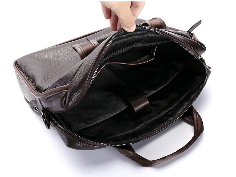Túi đeo chéo nam da bò thật vân vải thiều, túi đeo vai ngang kiêm túi xách công sở 37×27×9 cm — Màu cà phê, Màu đen chi tiết 6