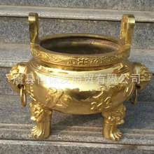 黄铜香炉价格 口径20 35 42 46铜三足双龙戏珠虎头环香炉制作厂家