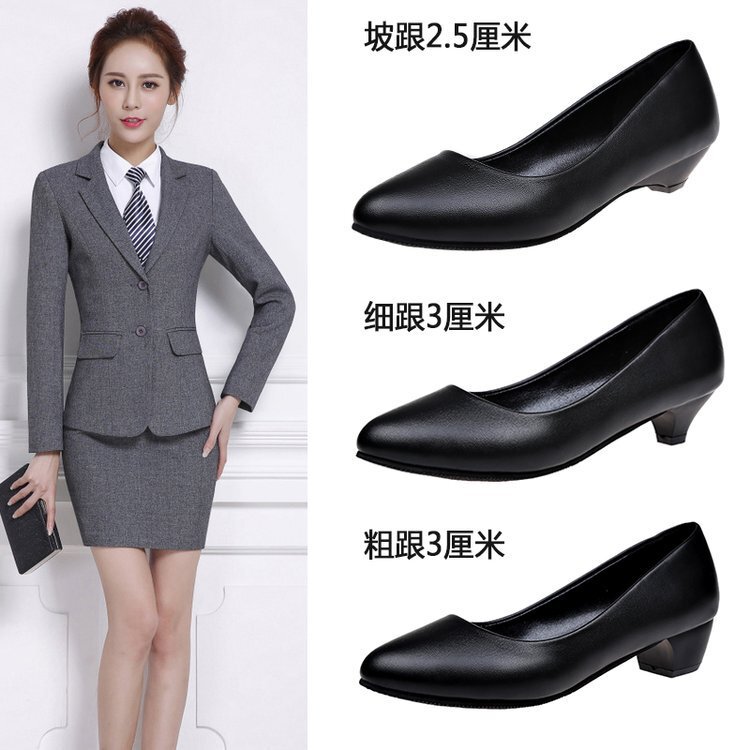 Professional Interview Leather Shoes, Thick Heel Work Shoes, Ceremonial Shoes, Not Tiring Feet, Work Shoes, Women's Black New High Heels