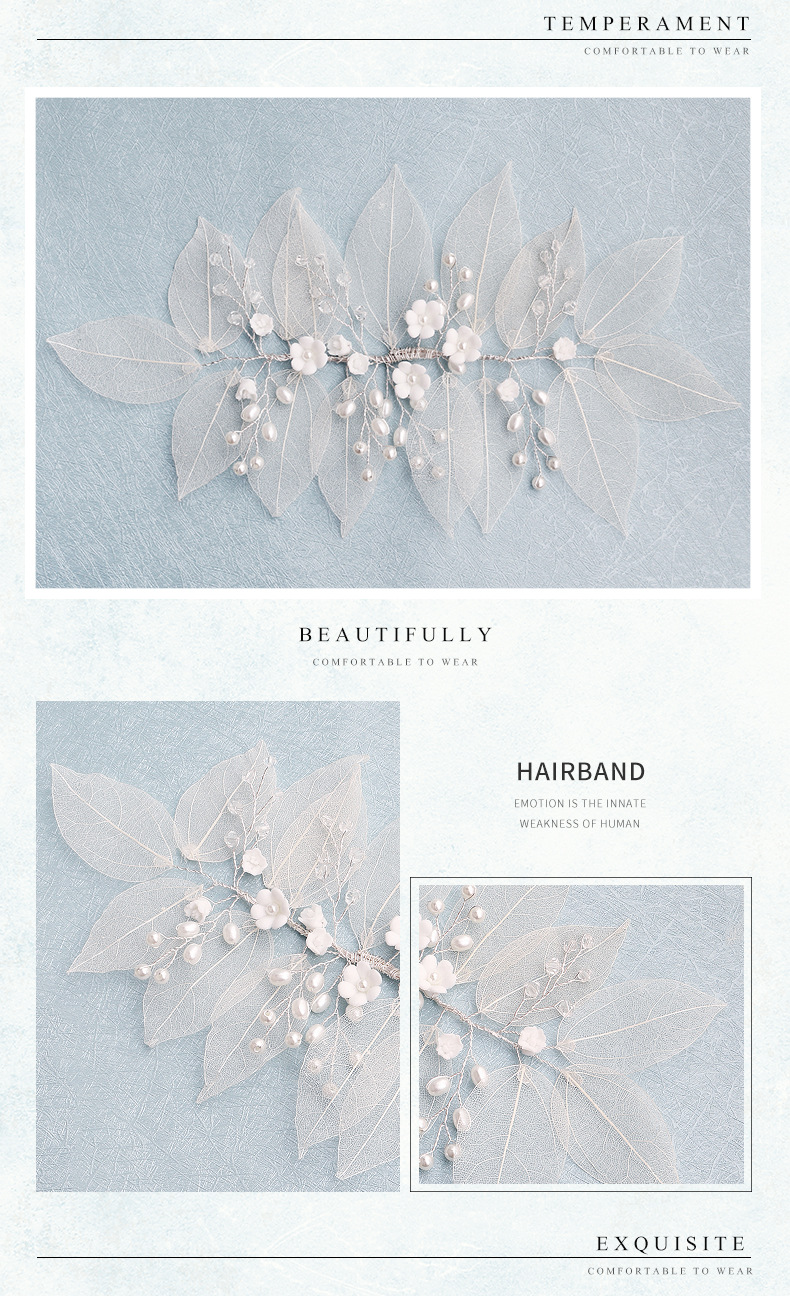 Lace Simulation Leaves Soft Clay Flowers Handmade Hair Band Wedding Jewelry Wholesales Fashion display picture 3