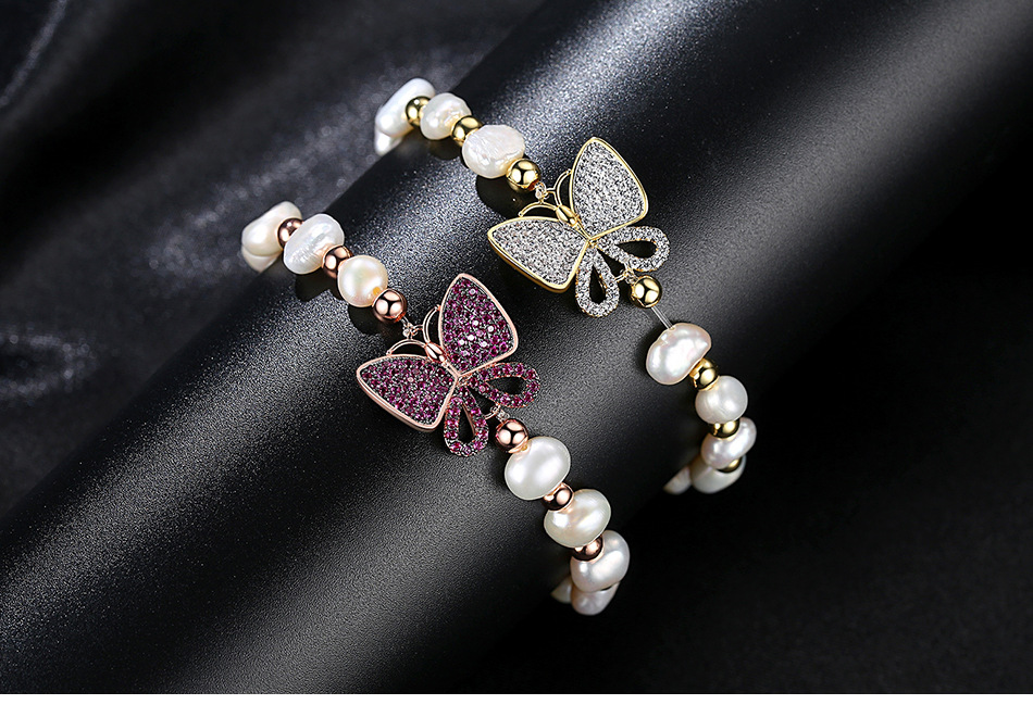 Fashion Ladies Pearl Bracelet New Copper Inlaid Zirconium Butterfly Bracelet display picture 1