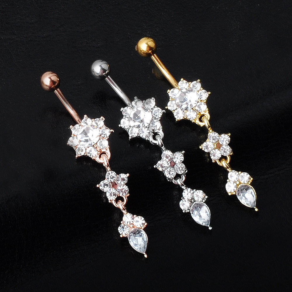 Neue Wassertropfen Blumenförmiger Anhänger Diamant Bauchnabel Piercing Nabelschnur Schmuck display picture 2