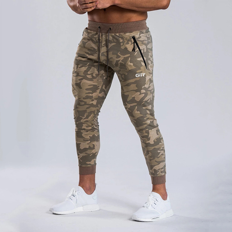 Crazy Muscle Men's Fitness Pants Camouflage Skinny Jogger Ninth Pants Outdoor Leisure Sports Training Football
