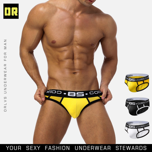 BS85 foreign trade new product trendy brand men's mesh underwear sexy breathable sexy briefs including packaging bag BS107