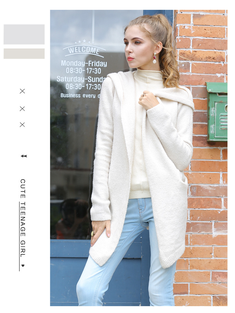 Casual Loose Mid-length Hooded Knit Cardigan NSYH22109