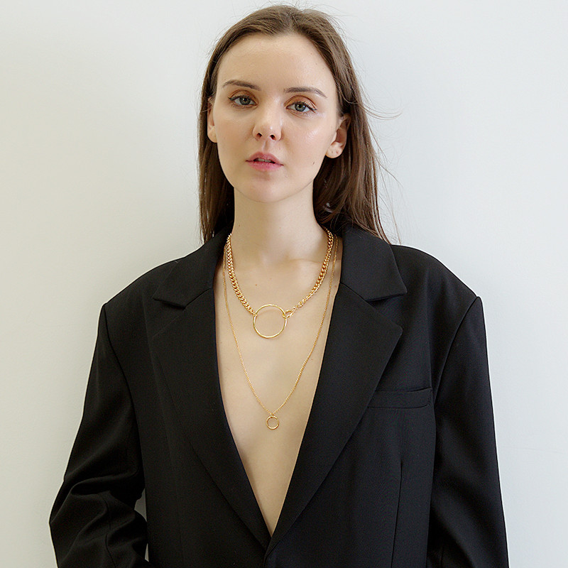 50g Weight Necklace Classification Women'S Gender Gold, Silver Color Hot Selling Fashion Metal Multi-layer Geometric Circle Clavicle Chain 5