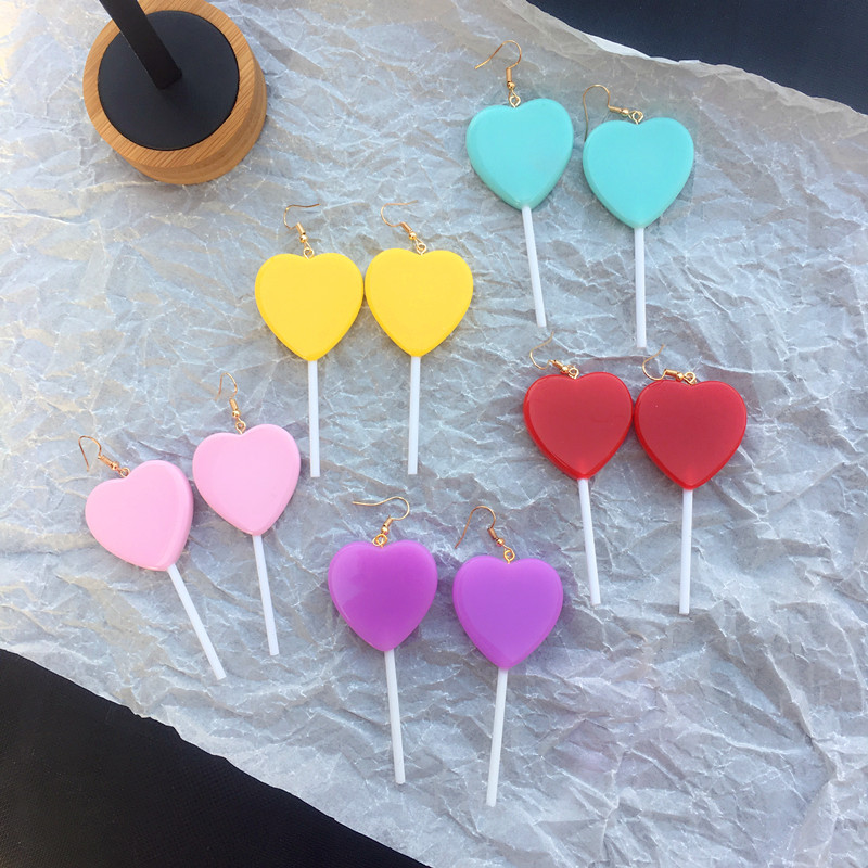 Simple Candy Color Lollipop Heart-shaped Long Ear Hook Wholesale display picture 3