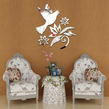 时尚环保亚克力镜面墙贴卧室背景墙贴小鸟花朵墙壁玄关美化装饰