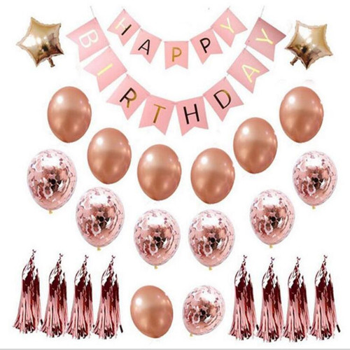 Rose Gold Happy Birthday Balloon Package with Number Confetti Latex Balloons Wholesale