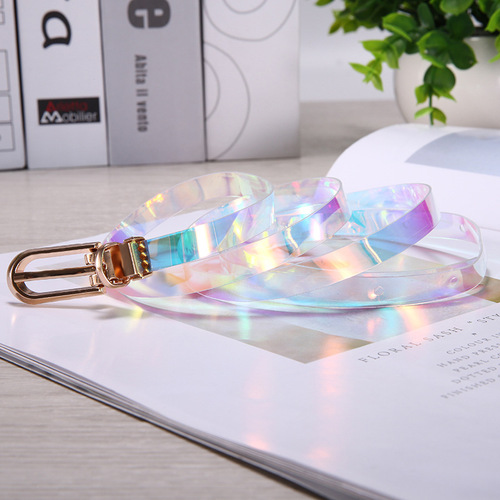 New style classic women's leather belt, simple and versatile, student pants belt, fashionable colorful transparent plastic waist belt for women