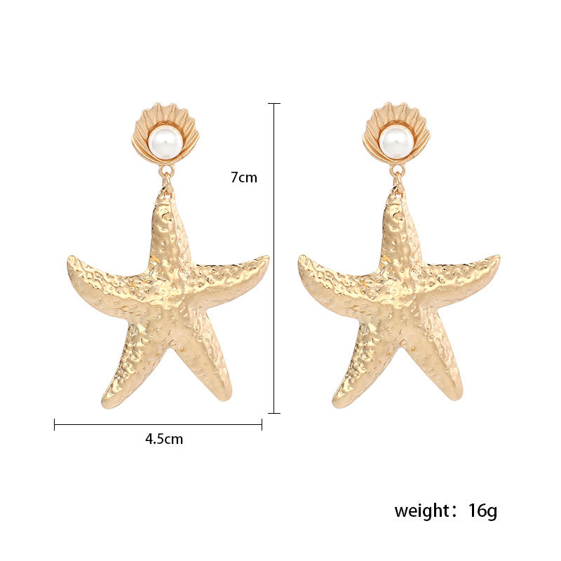 Europe And America Cross Border Ins Internet Celebrity Same Earrings Gold Alloy Shell Pearl Earrings Exaggerated Starfish Earrings display picture 1
