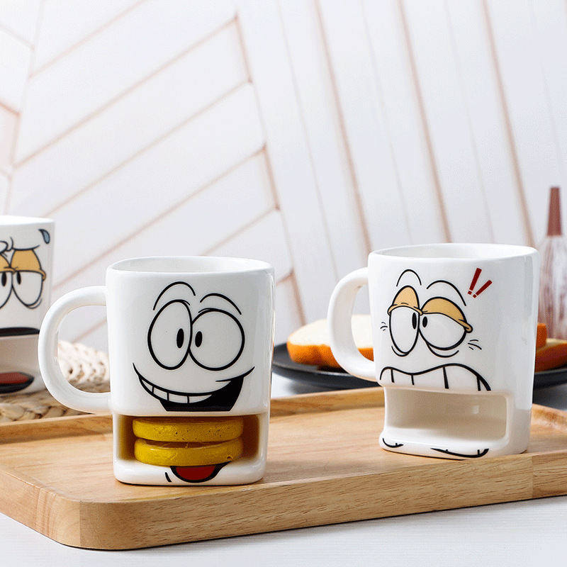 创意陶瓷杯定制卡通烤花色釉饼干杯设计牛奶咖啡杯LOGO加工礼品杯