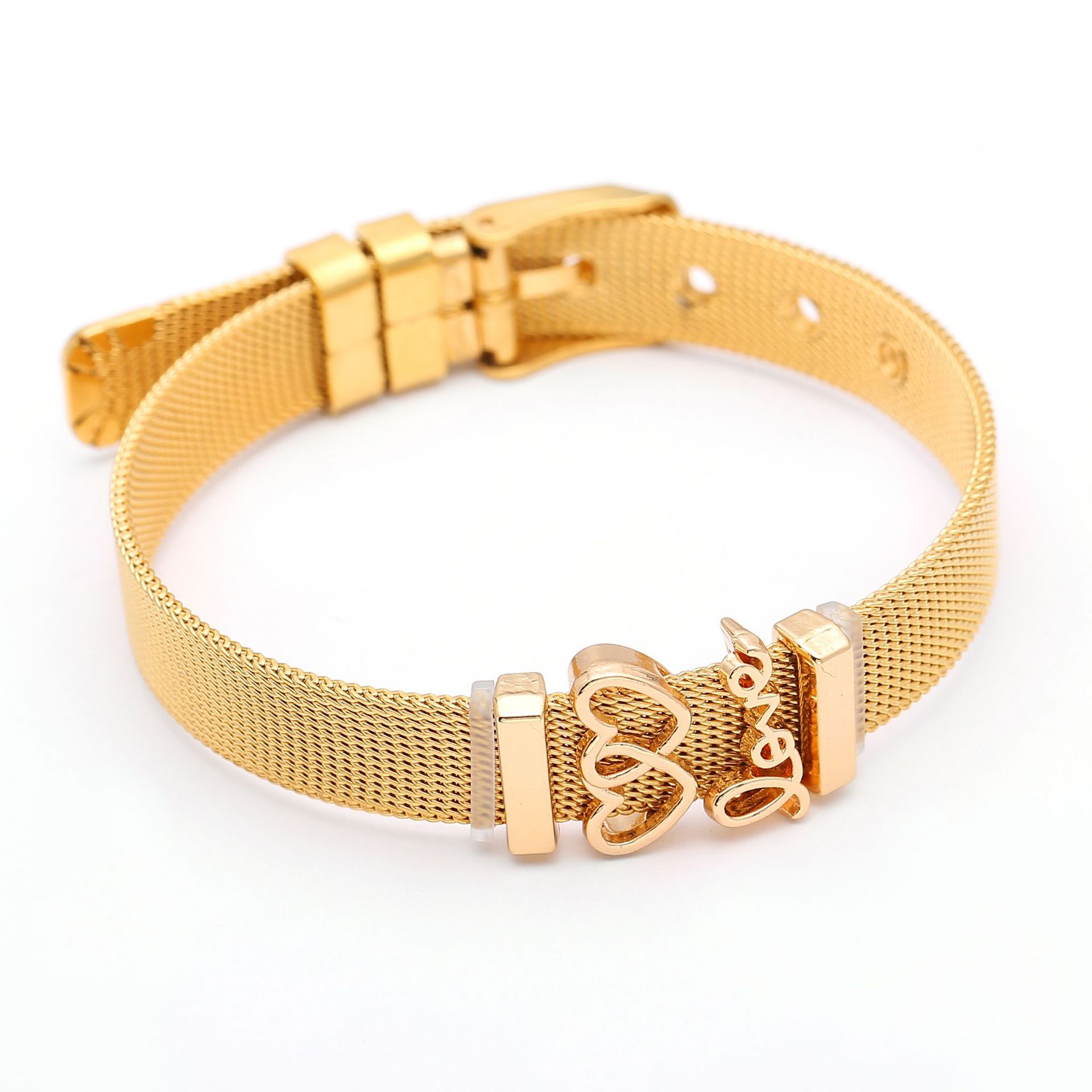 Holiday, Daily Occasion Stainless Steel Material Letter, Heart Shape Pattern Sweet Letter Heart Shape Stainless Steel Plating Bangle