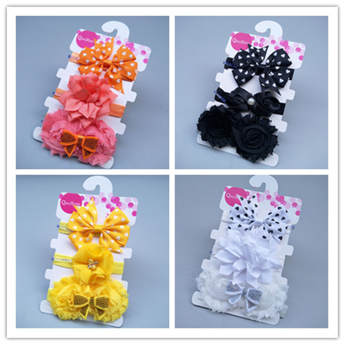 European and American new baby hair accessories cute bow flower headdress decoration toddler baby headband three-piece set wholesale