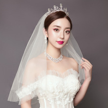 新款韓式新娘水鑽大氣皇冠結婚婚紗頭飾發飾皇冠項鏈飾品三件套女