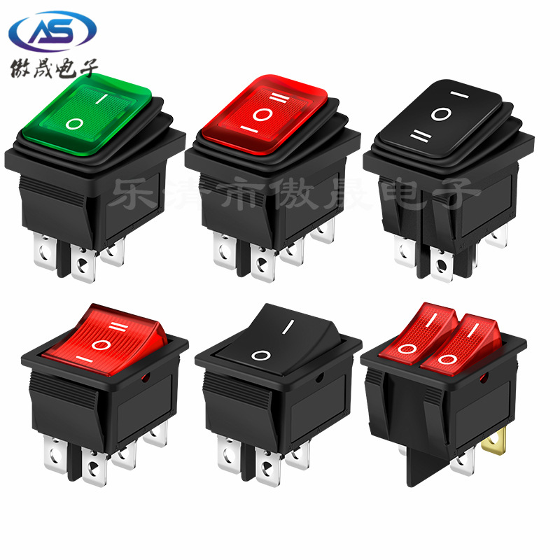 厂家直销连体防水船型开关KCD4 六脚三档/带灯 翘板电源开关