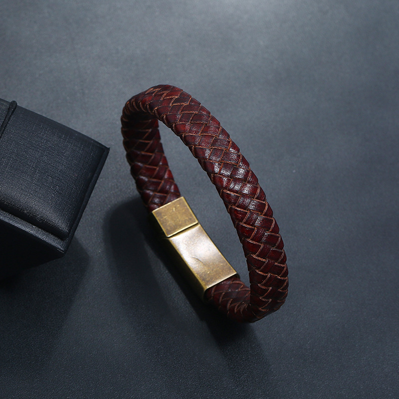 Stainless steel leather bracelet vintage woven menu0027s jewelry imitation cowhide bracelet titanium