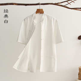 夏季纯棉男士唐装短袖中国风中式立领复古男装古风汉服居士服休闲