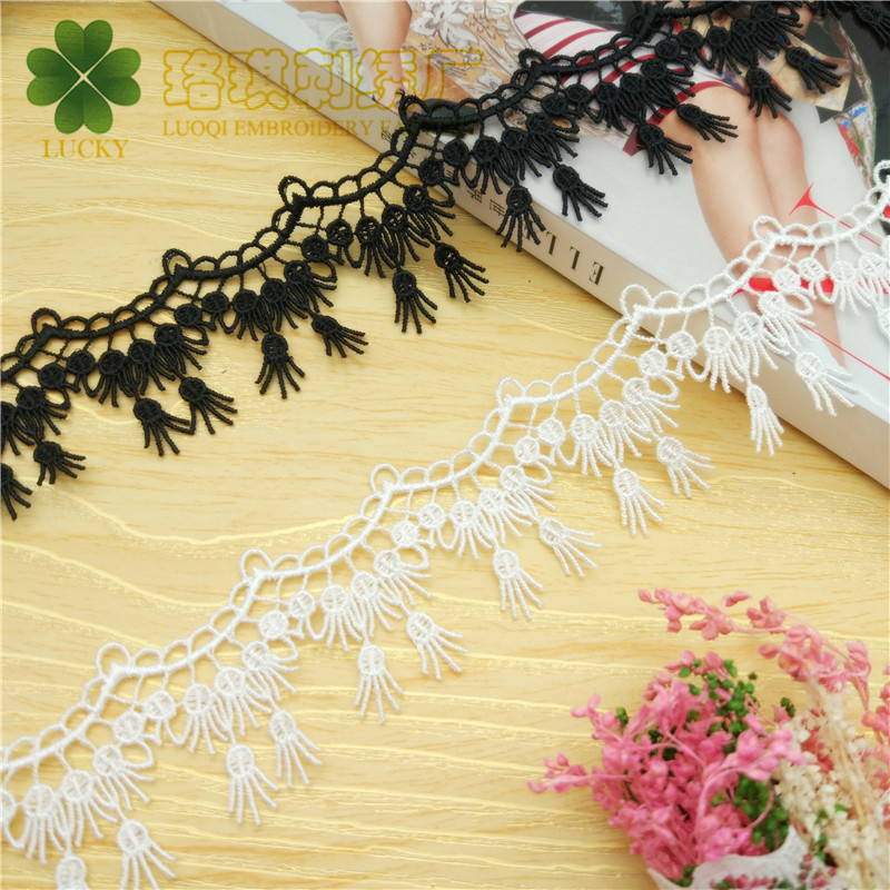 宽4cm精美吊穗风信子黑白色水溶刺绣 涤纶蕾丝花边服装饰品辅料