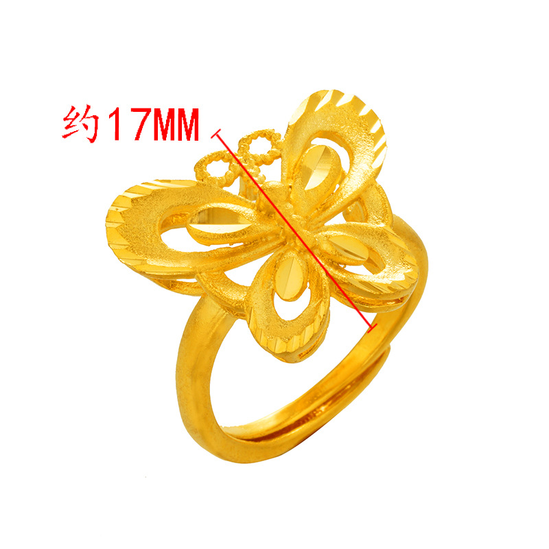 Explosivo transfronterizo de cobre chapado en oro mariposa apertura anillo femenino chapado 24K arenas doradas reales Oro Estilo Nacional anillo de moda