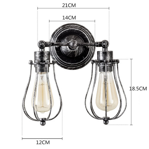 American country retro iron double-headed wall lamp, black antique color, corridor staircase balcony study wall lamp