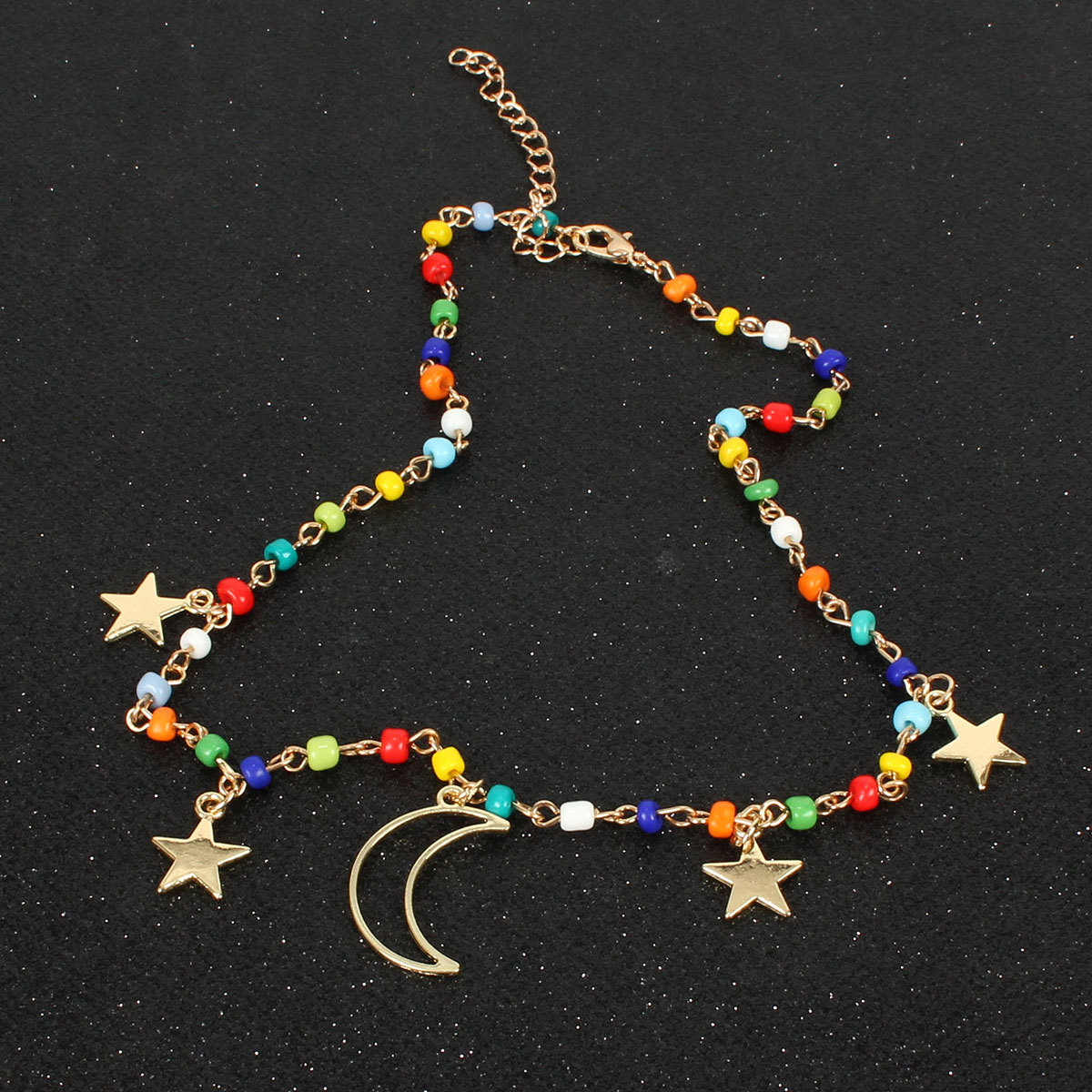 Simple Personality Star Colored Rice Beads Moon Pendant Necklace Women display picture 3