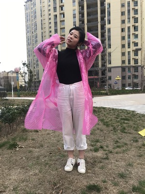 旅游雨衣印花小雪点全新料前开扣款PE雨披防雨制品徒步成人雨衣|ms