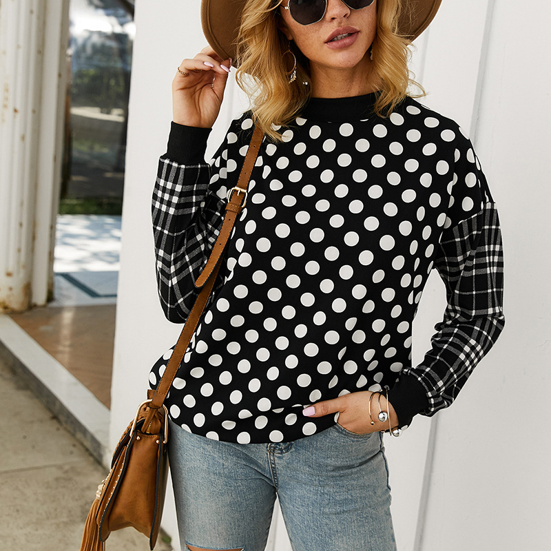 autumn and winter polka dot long-sleeved T-shirt  NSKA8516