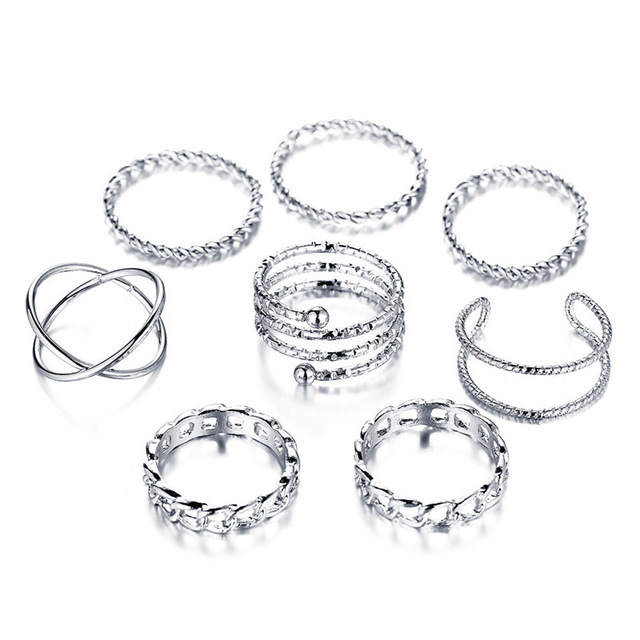 New Simple Alloy Joint Ring Set Creative Retro Multi-layer Cross Opening Twist Love Ring Wholesale display picture 12