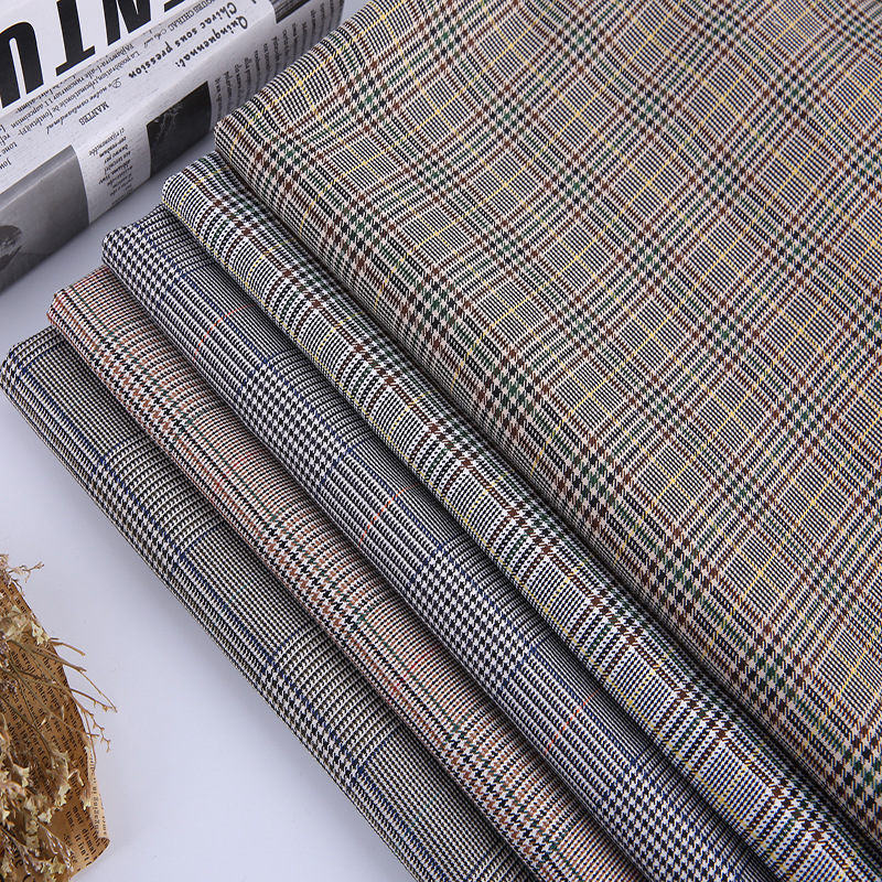 TR弹力格子布厂家供应 西装裤子套装风衣外套千鸟格子布 园服面料