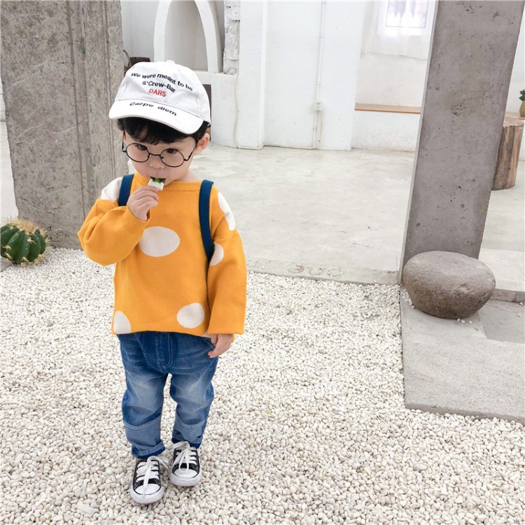 Children's sweaters 2019 spring and autumn Korean Edition new pattern Versatile children men and women Tongbaobao knitting Socket Dot sweater
