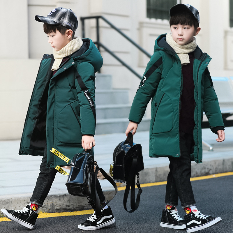 Ropa para niños, abrigo de algodón con relleno de plumón para niños, invierno 2024, abrigo de algodón de longitud media para niños, chaqueta de algodón gruesa para niños medianos y grandes