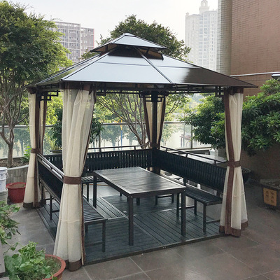 批发户外长廊防腐木茶水座椅组合凉亭 庭院花园葡萄架四角凉亭|ms