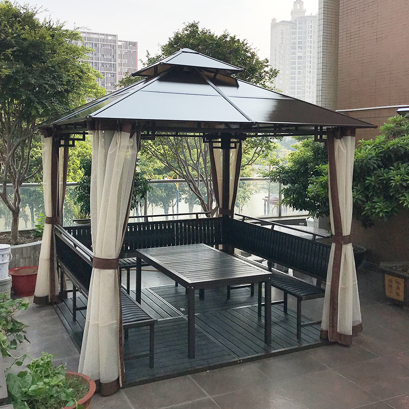 批发户外长廊防腐木茶水座椅组合凉亭 庭院花园葡萄架四角凉亭|ms