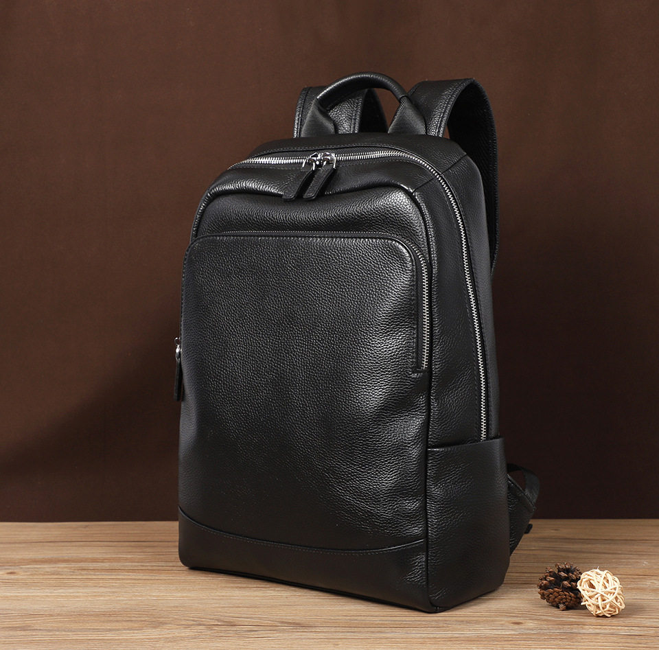 Ba lô nam da bò thật lớp đầu cỡ lớn 41×28×12 cm, ngăn laptop 14 inch chống nước — Màu đen chi tiết 19