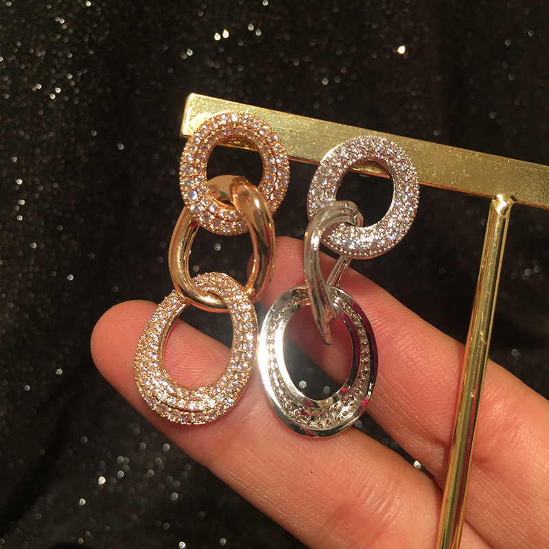 Women'S Gender S925 Silver Stitched Chain Earrings Long Tassel Simple Micro Inlaid Zircon Creative Earrings