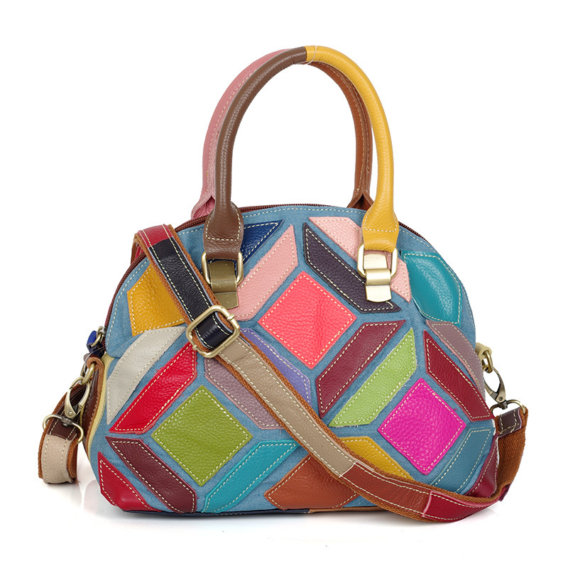 denim leather one-shoulder bag