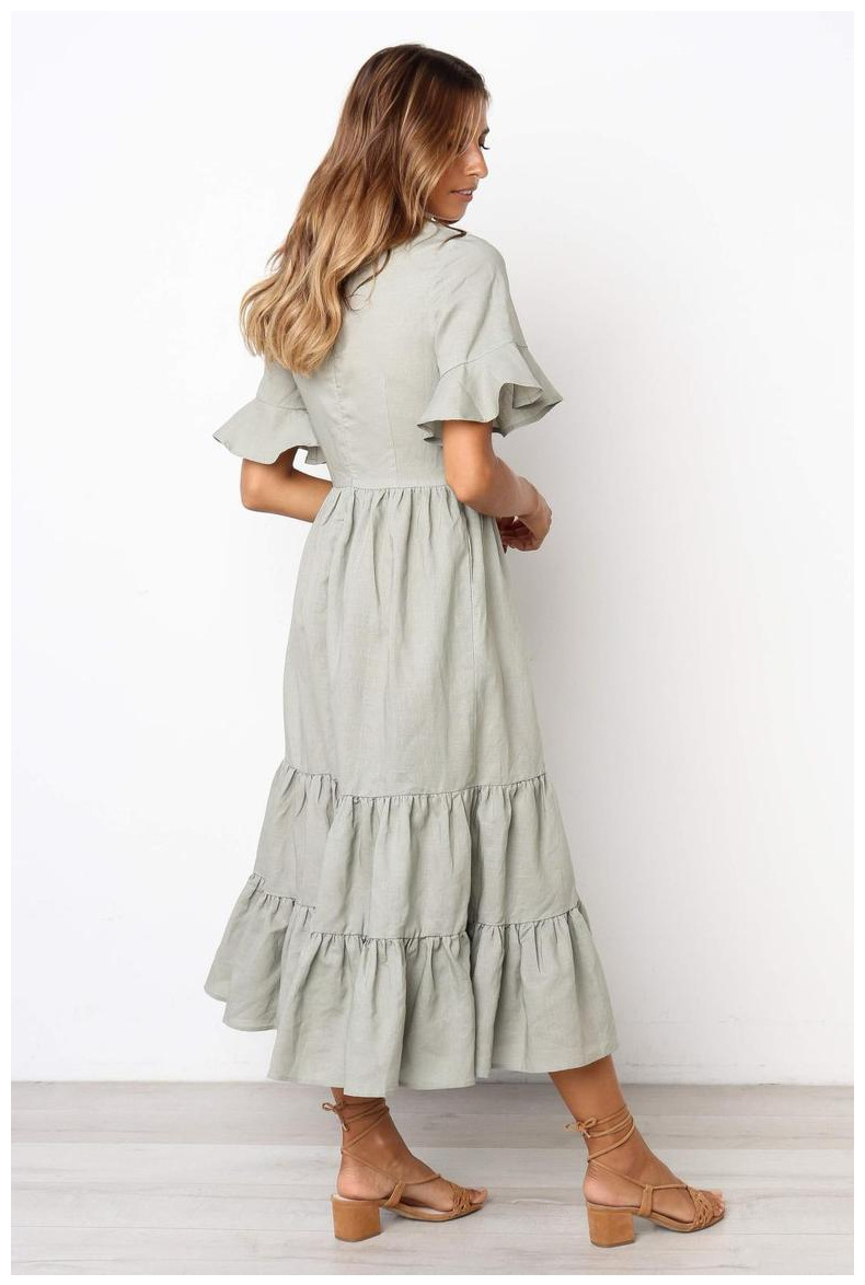 cotton V-neck ruffle dress NSJRM60073