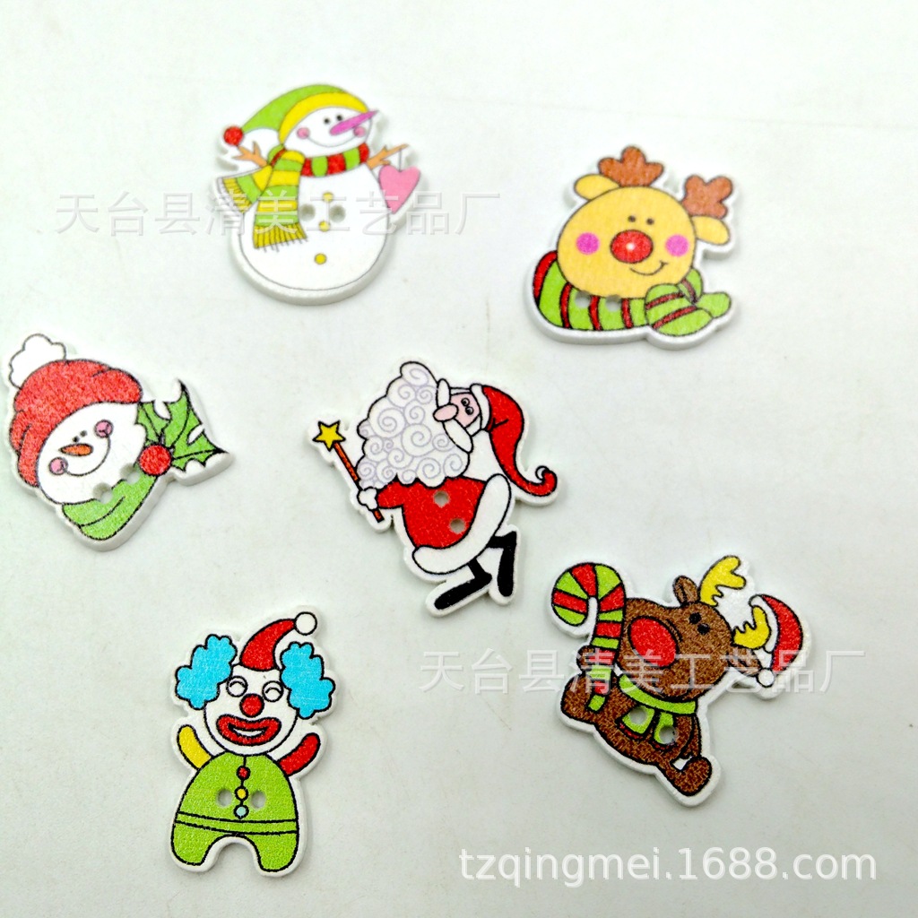 13 fondo blanco pintado Navidad botones de madera lindo decorativo de madera de dibujos animados de Navidad