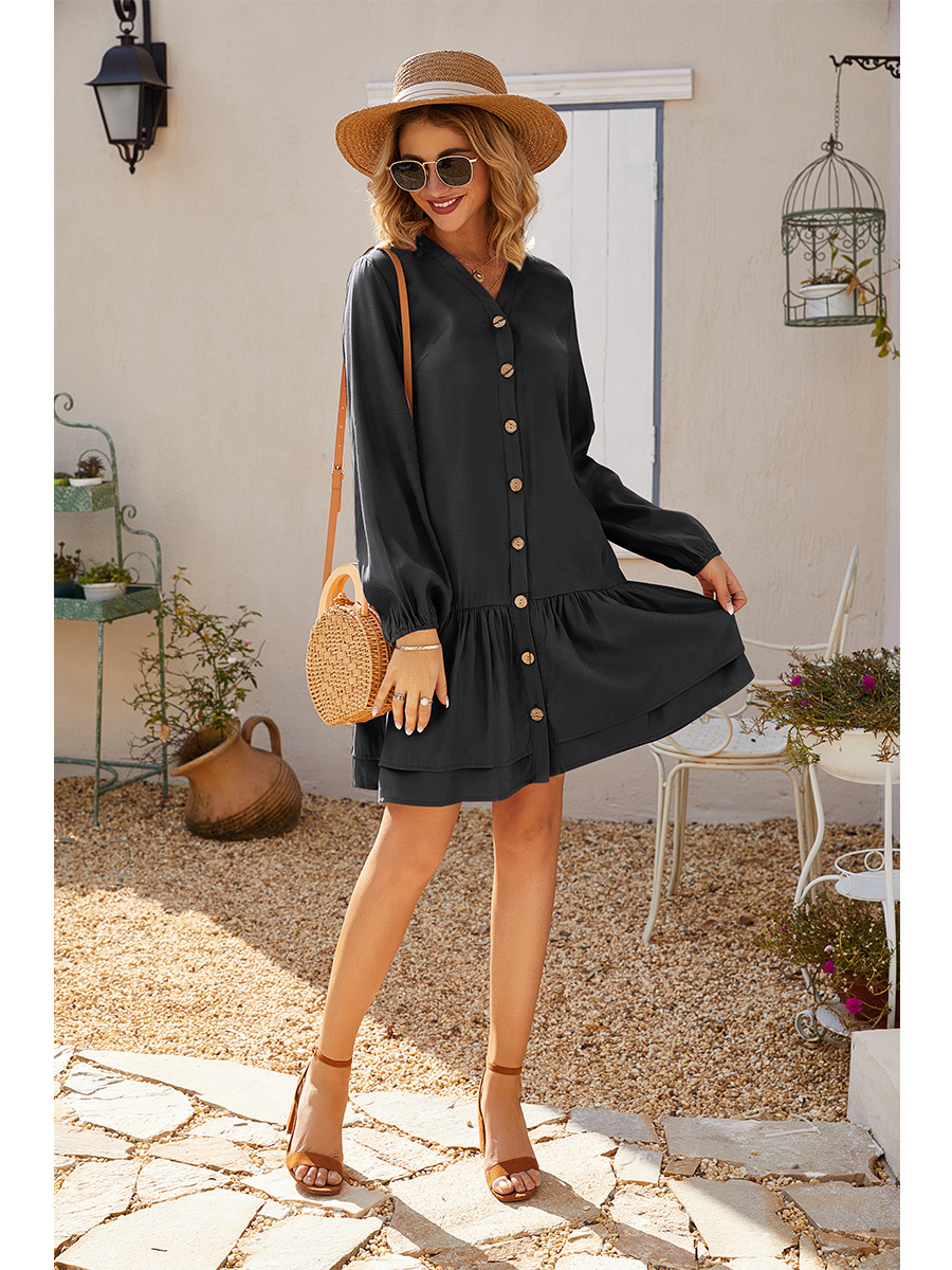 spring and summer new elegant slim mid-length long-sleeved dress NSAL32471