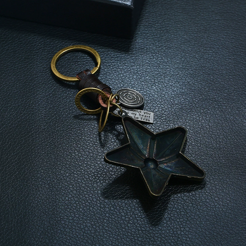 (Cross-border trading), woven retro leather keychain handmade, metal bag, Birthday gift